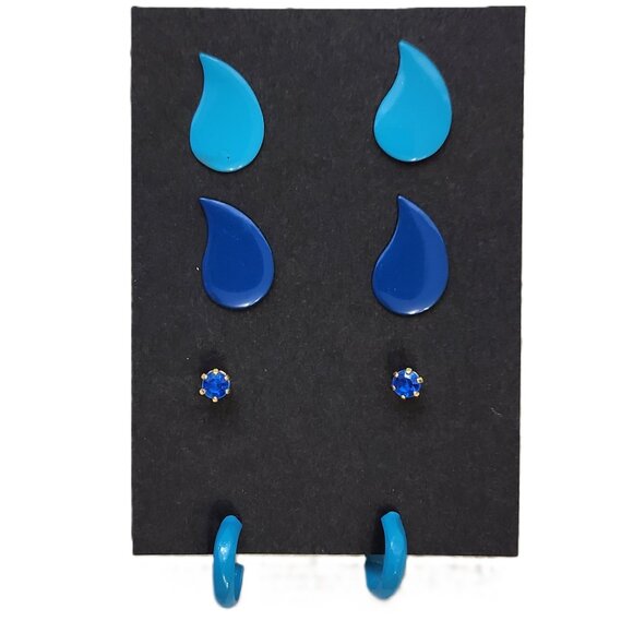 BFD Blue enamel metal and rhinestone stud set - Picture 3 of 5